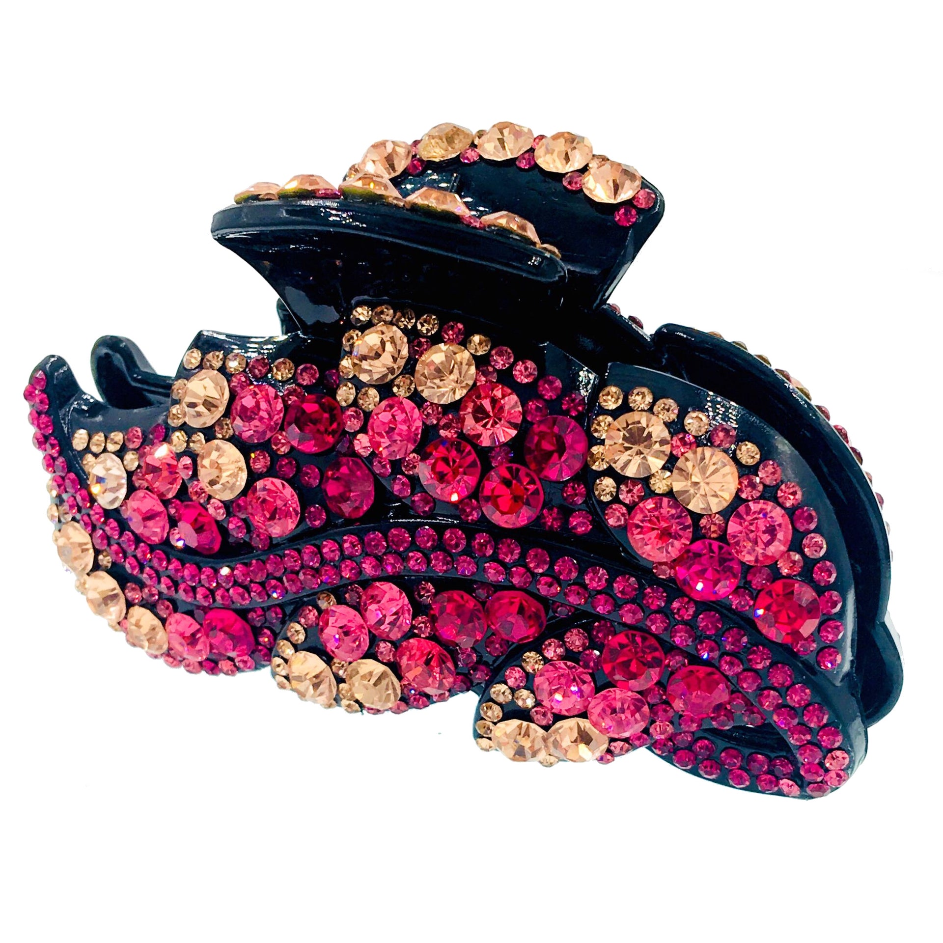 Floating Leaves Hair Claw Jaw Clip Handmade use Swarovski Crystal acrylic base Rose Hot Pink, Hair Claw - MOGHANT