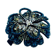 Carnation Flower Barrette Handmade use Swarovski Crystal Fabric base AB Blue Gray, Barrette - MOGHANT
