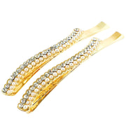Bobby Pin Pair Rhinestone Crystal Gold Clear White Pearl Simple, Bobby Pin - MOGHANT