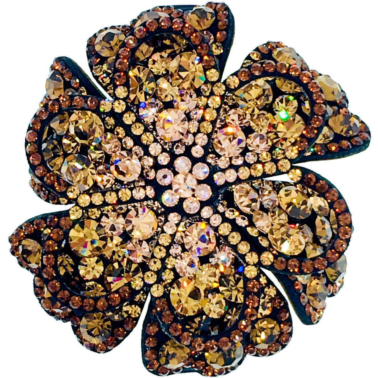 Carnation Flower Barrette Handmade use Swarovski Crystal Fabric base AB Amber Brown, Barrette - MOGHANT