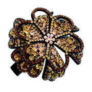 Carnation Flower Barrette Handmade use Swarovski Crystal Fabric base AB Amber Brown, Barrette - MOGHANT