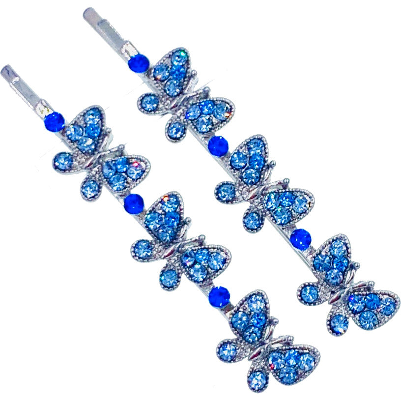 Trista Butterfly Bobby Pin Pair Austria Crystal Silver Blue Pink Purple Brown, Bobby Pin - MOGHANT