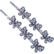 Trista Butterfly Bobby Pin Pair Austria Crystal Silver Blue Pink Purple Brown, Bobby Pin - MOGHANT