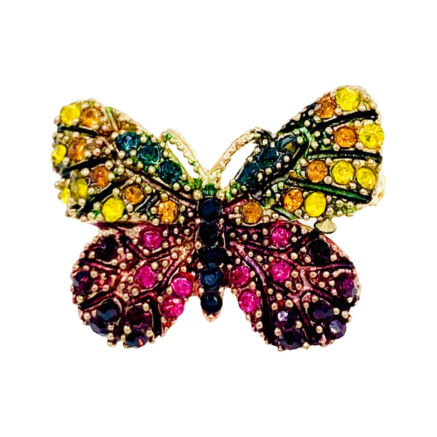 Fairy Handmade Small Butterfly Brooch Pin use Swarovski Elementary Crystal Pink Blue Gold Brown Yellow Green Purple Black White Hat Dress Scarf, Brooch - MOGHANT