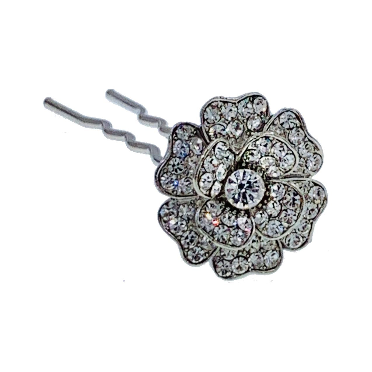 Belinda  Rhinestone Crystal Flower Hair Stick Hairpin Wedding Bridal Prom Party Updo Twist, Hair Stick - MOGHANT