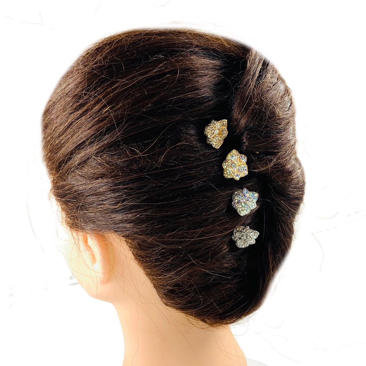 Tyler Rose Flower  Rhinestone Crystal Hair Stick Hairpin Wedding Bridal Prom Party Updo Twist, Hair Stick - MOGHANT