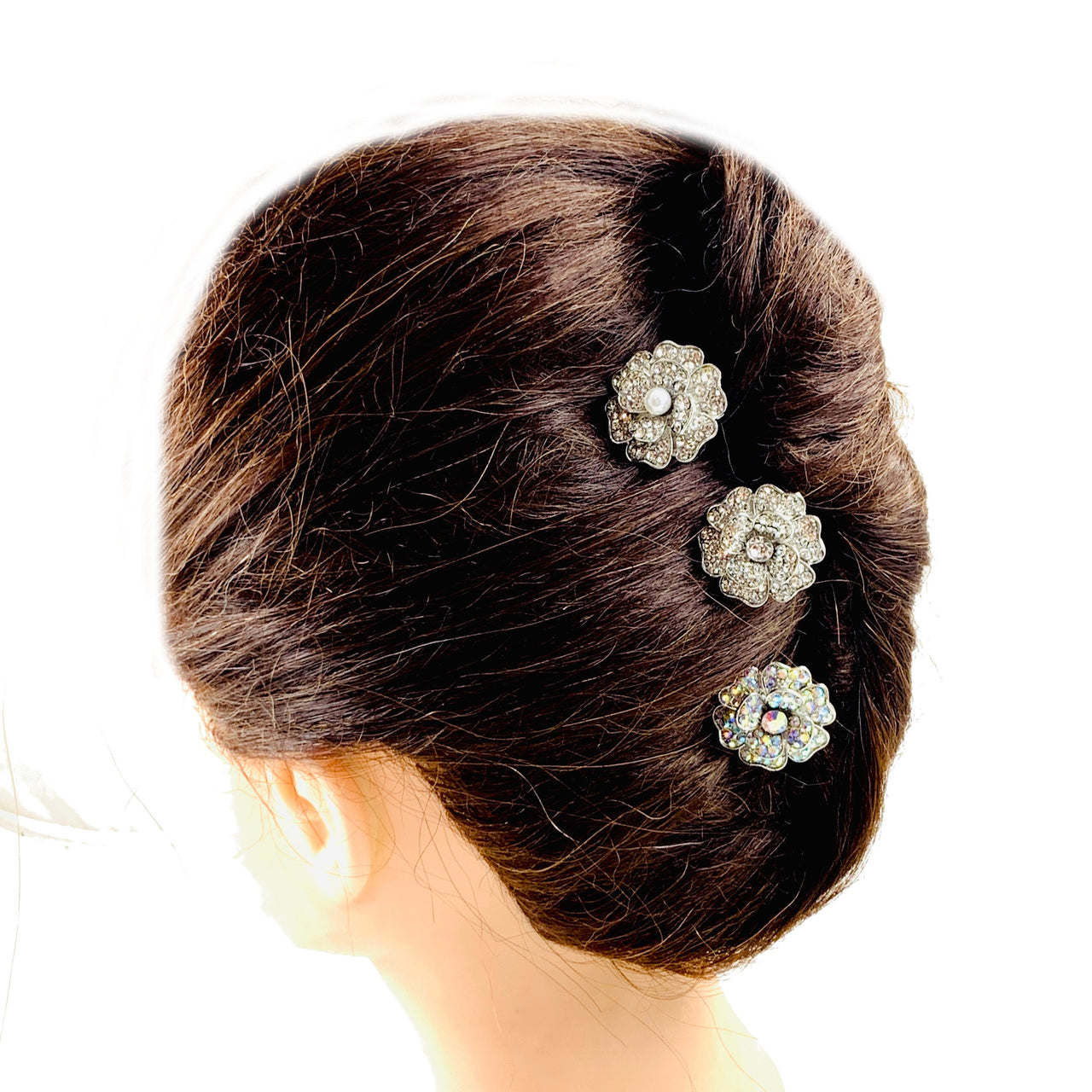 Belinda  Rhinestone Crystal Flower Hair Stick Hairpin Wedding Bridal Prom Party Updo Twist, Hair Stick - MOGHANT