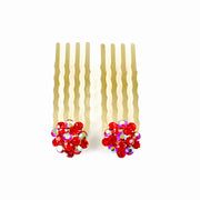 Mini Hair Comb Pair use Swarovski Crystal Gold base Red, Hair Comb - MOGHANT