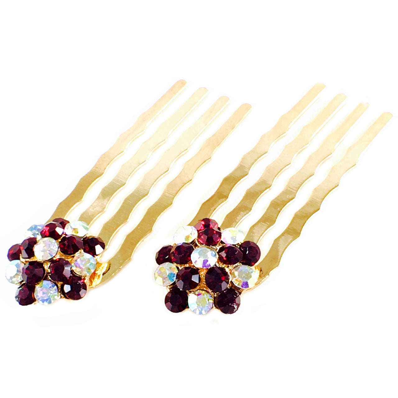 Mini Hair Comb Pair use Swarovski Crystal Gold base Purple, Hair Comb - MOGHANT