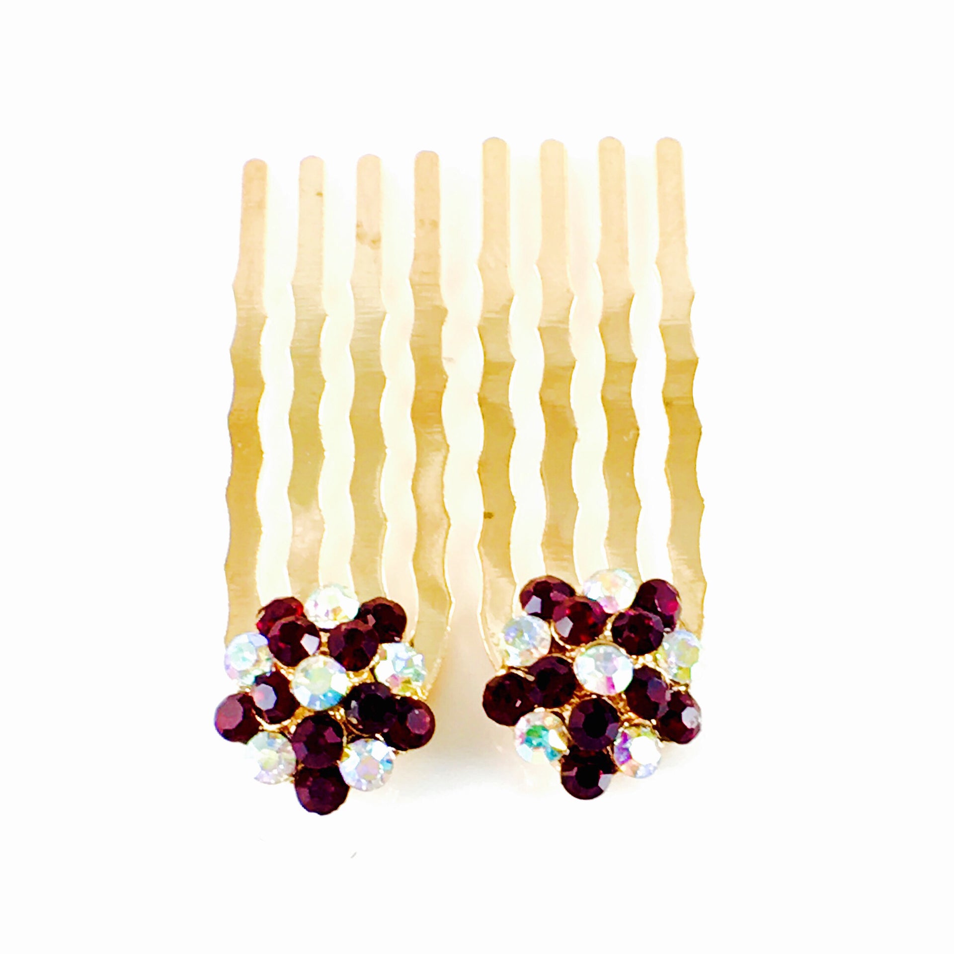 Mini Hair Comb Pair use Swarovski Crystal Gold base Purple, Hair Comb - MOGHANT