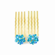 Mini Hair Comb Pair use Swarovski Crystal Gold base Blue, Hair Comb - MOGHANT