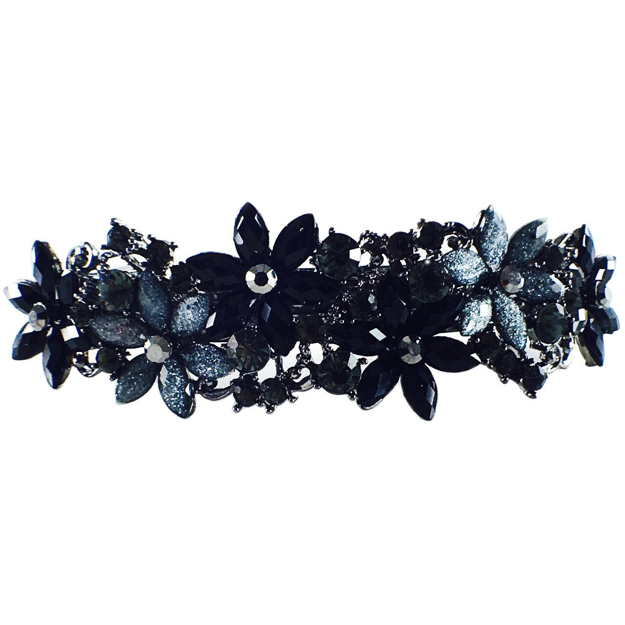 Barrette Rhinestone Crystal Vintage Victorian Flower Dark Gray Black, Barrette - MOGHANT