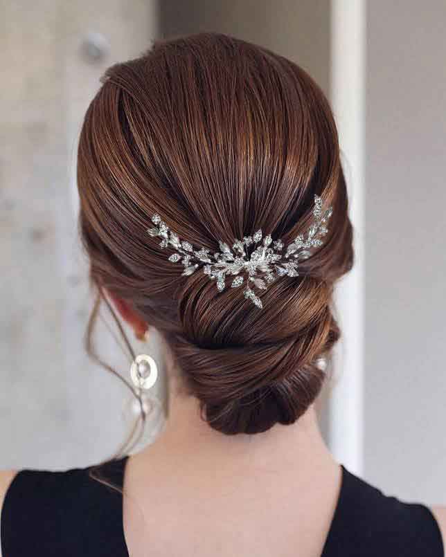 Caesar Handmade Fancy Wedding Hair Comb Clip Austrian Crystals Pearl Silver