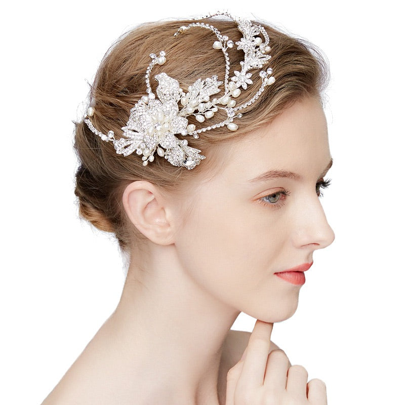 Jolene Handmade Wedding Hair Comb Blooming with Austrian Crystals White Pearls, Wedding Hair Comb - MOGHANT