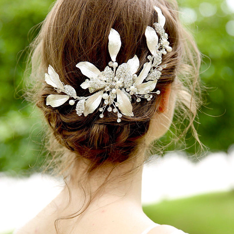 Jolanda Handmade Wedding Hair Clip Flower with Austrian Crystals White Pearls, Wedding Hair Comb - MOGHANT