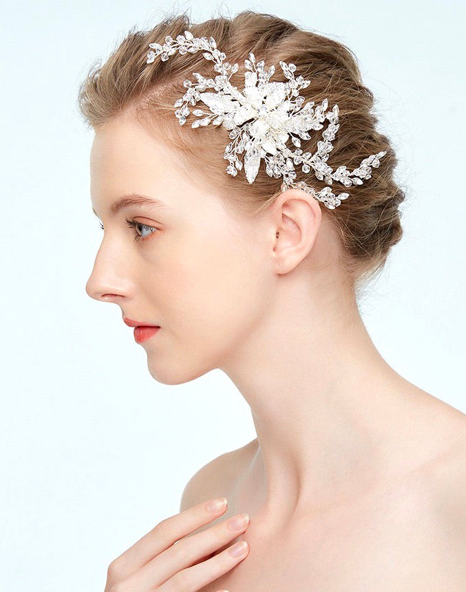 Alphonsine Handmade Wedding Hair Clip Flower with Austrian Crystals, Wedding Hair Comb - MOGHANT