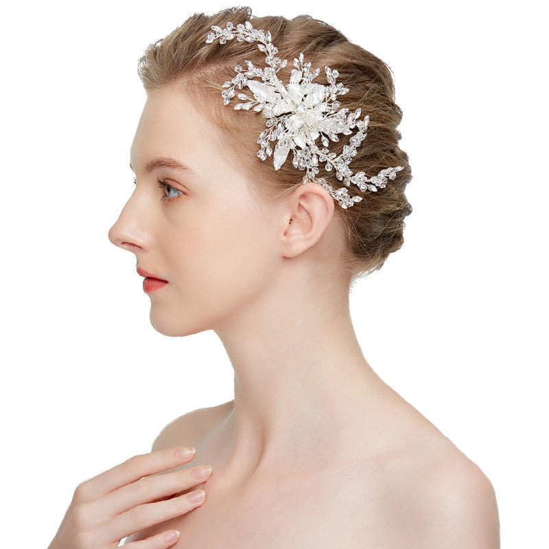 Alphonsine Handmade Wedding Hair Clip Flower with Austrian Crystals, Wedding Hair Comb - MOGHANT