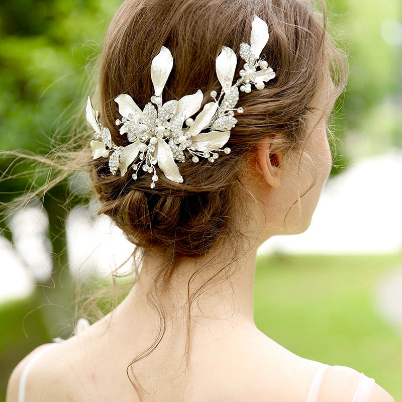 Jolanda Handmade Wedding Hair Clip Flower with Austrian Crystals White Pearls, Wedding Hair Comb - MOGHANT