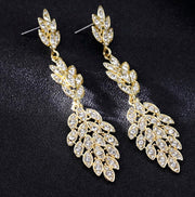 Rhinestone Crystal Drop Dangle Long Earring Wedding Bridal Gold, Dangle/Drop Earring - MOGHANT