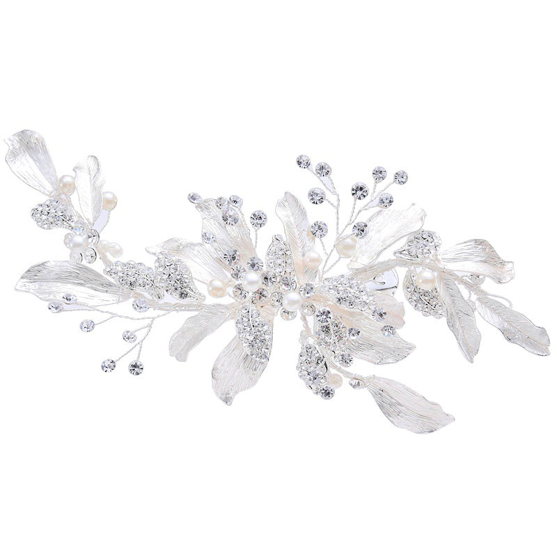 Jolanda Handmade Wedding Hair Clip Flower with Austrian Crystals White Pearls, Wedding Hair Comb - MOGHANT