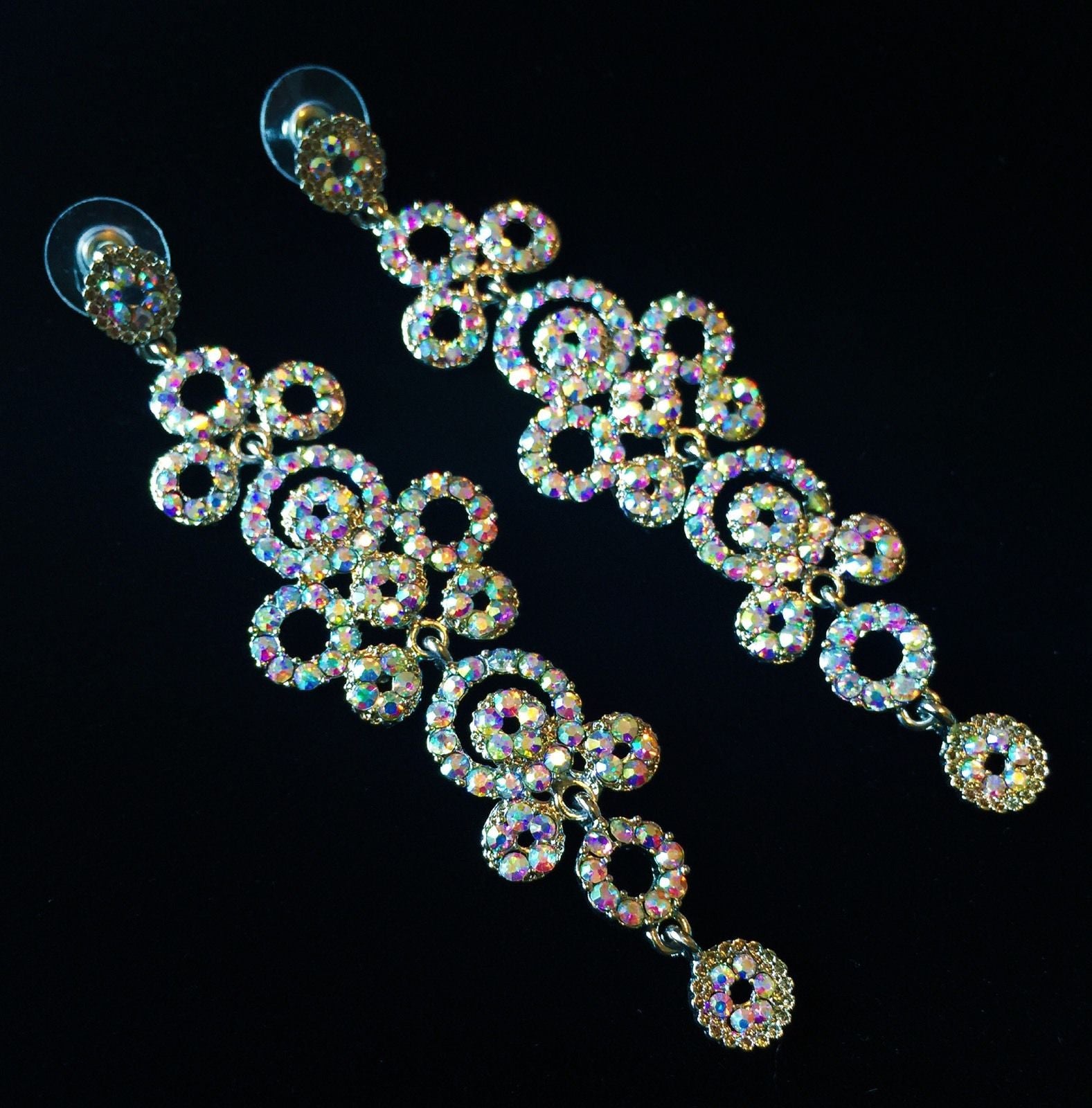 Earring use Swarovski Crystal Dangle Drop Wedding Bridal Rhodium AB Silver Flower, Dangle/Drop Earring - MOGHANT