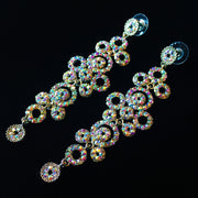 Earring use Swarovski Crystal Dangle Drop Wedding Bridal Rhodium AB Silver Flower, Dangle/Drop Earring - MOGHANT