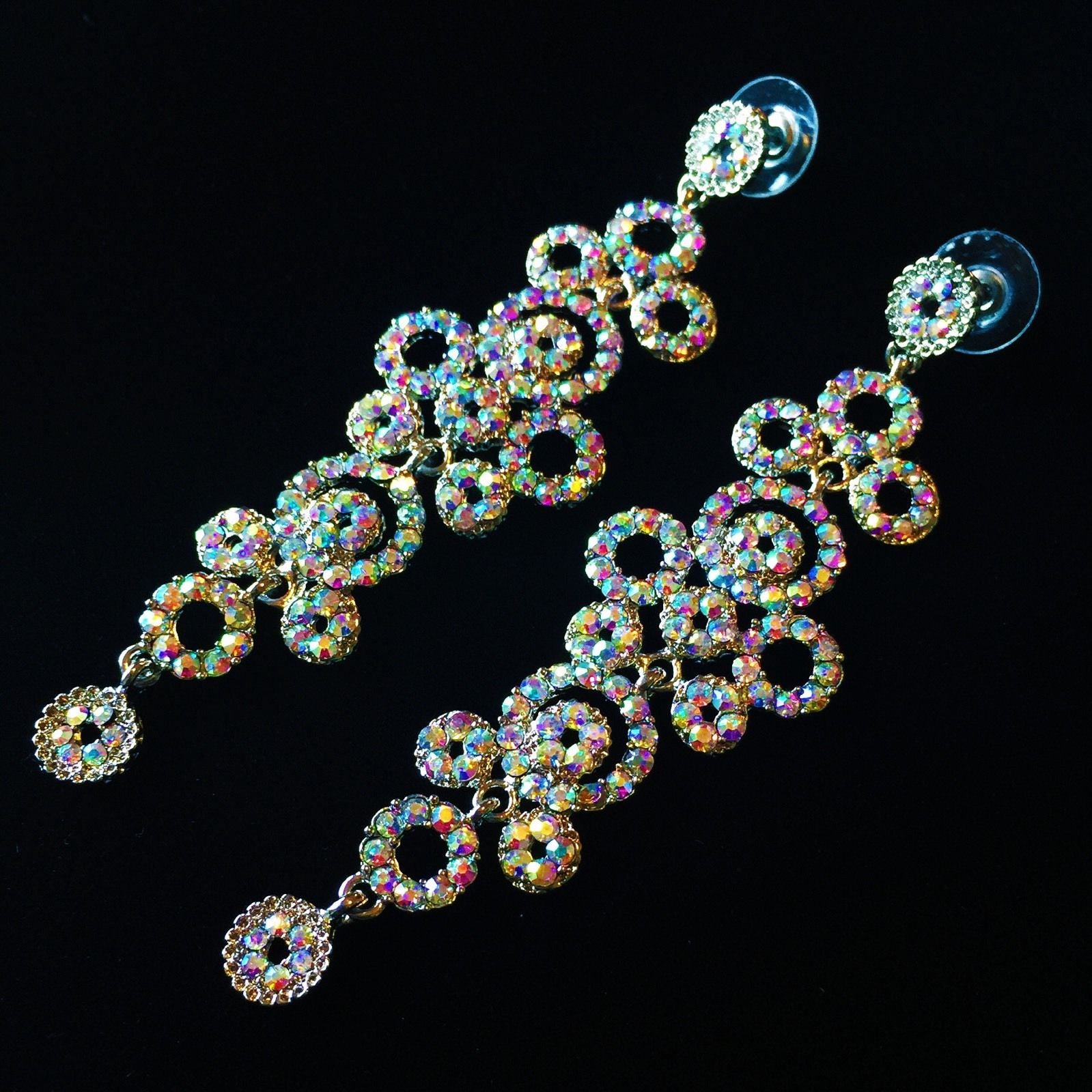 Earring use Swarovski Crystal Dangle Drop Wedding Bridal Rhodium AB Silver Flower, Dangle/Drop Earring - MOGHANT