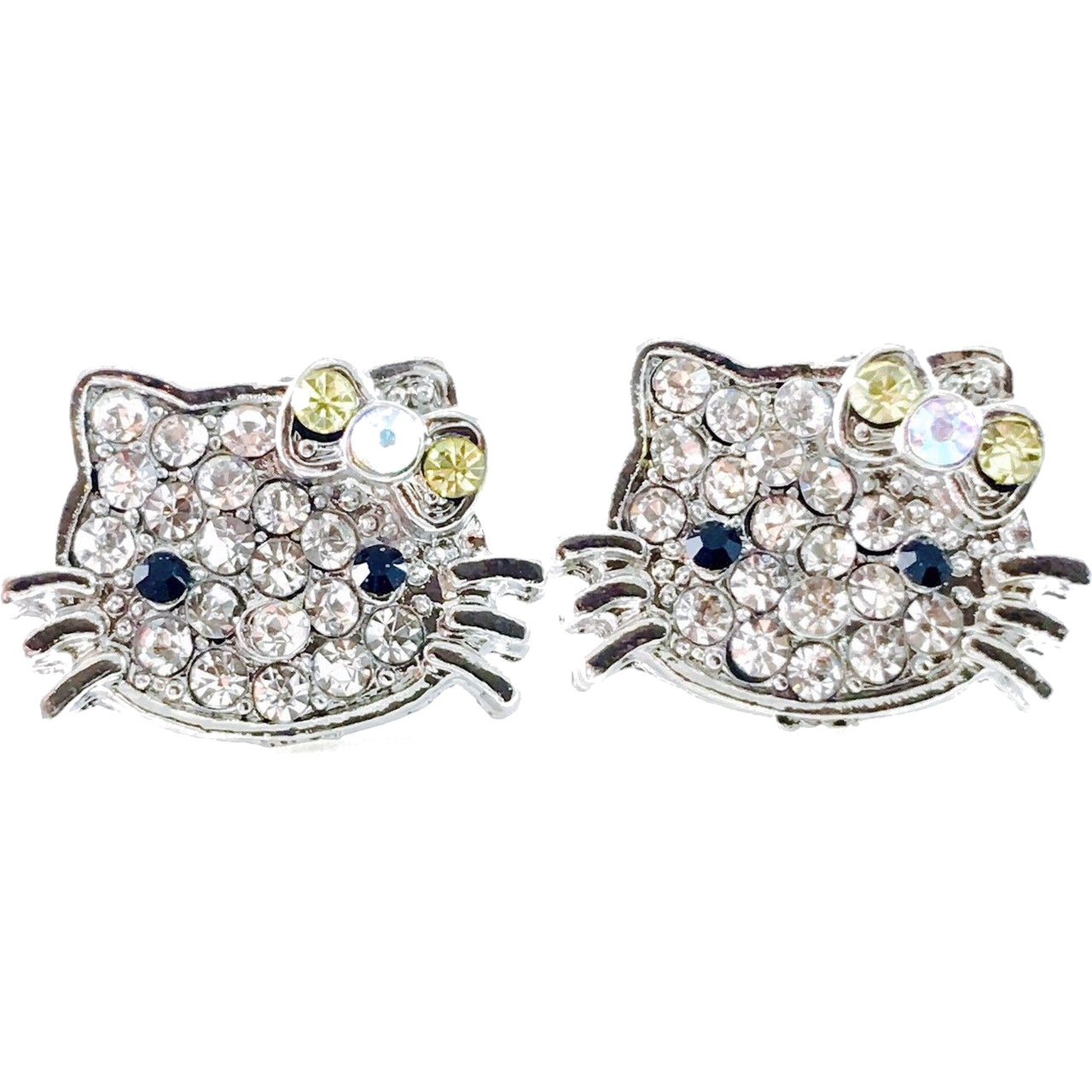 Kitty cat style Small Hair Clip Pair Rhinestone Crystal silver base Clear Yellow, Hair Clip - MOGHANT