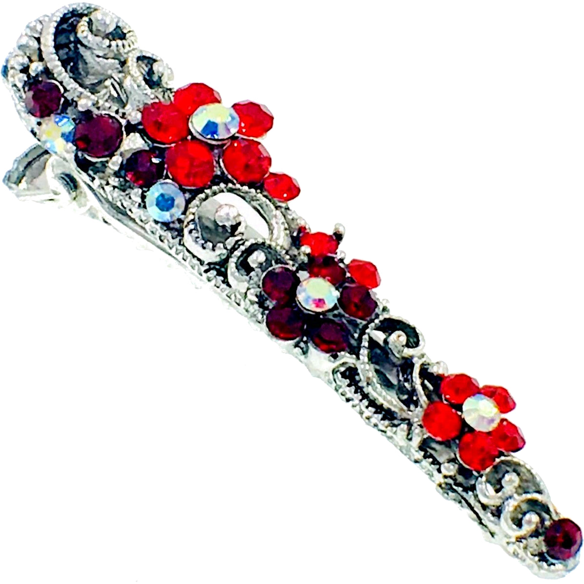 Beak Flower Hair Clip Rhinestone Crystal Clamp Alligator Pelican silver base Red, Hair Clip - MOGHANT