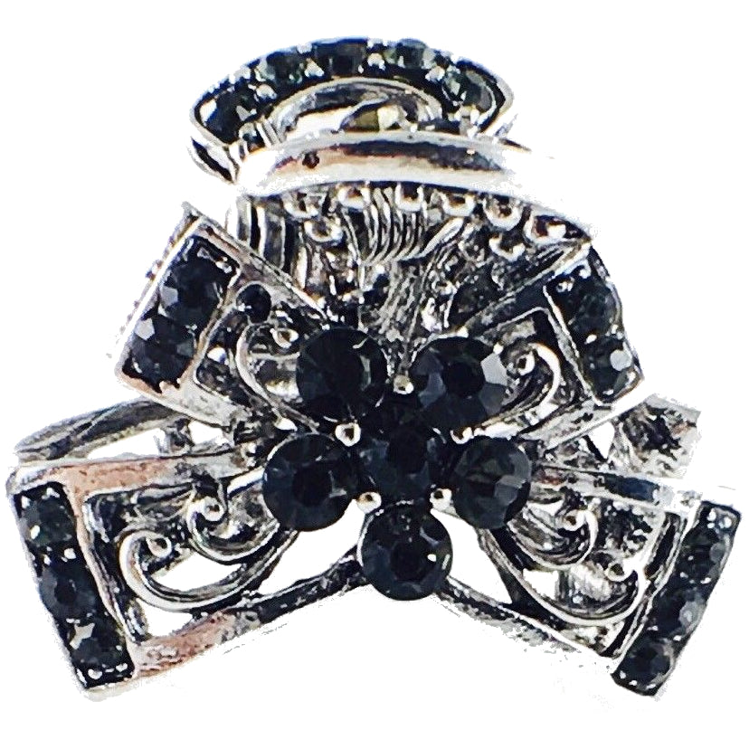 Abstract Butterfly Flower Hair Claw Jaw Clip use Rhinestone Crystal Silver base Black, Hair Claw - MOGHANT