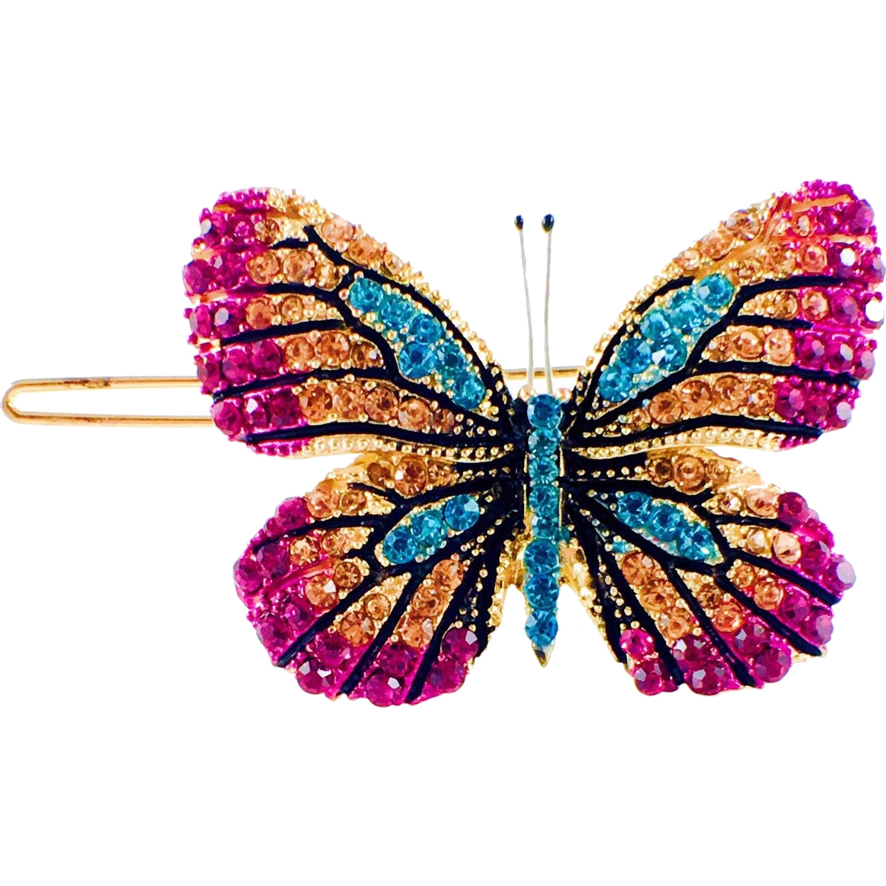 Fairy Butterfly Hair Clip Swarovski Crystal gold base multi colors Fuchsia Magenta Brown Blue, Hair Clip - MOGHANT