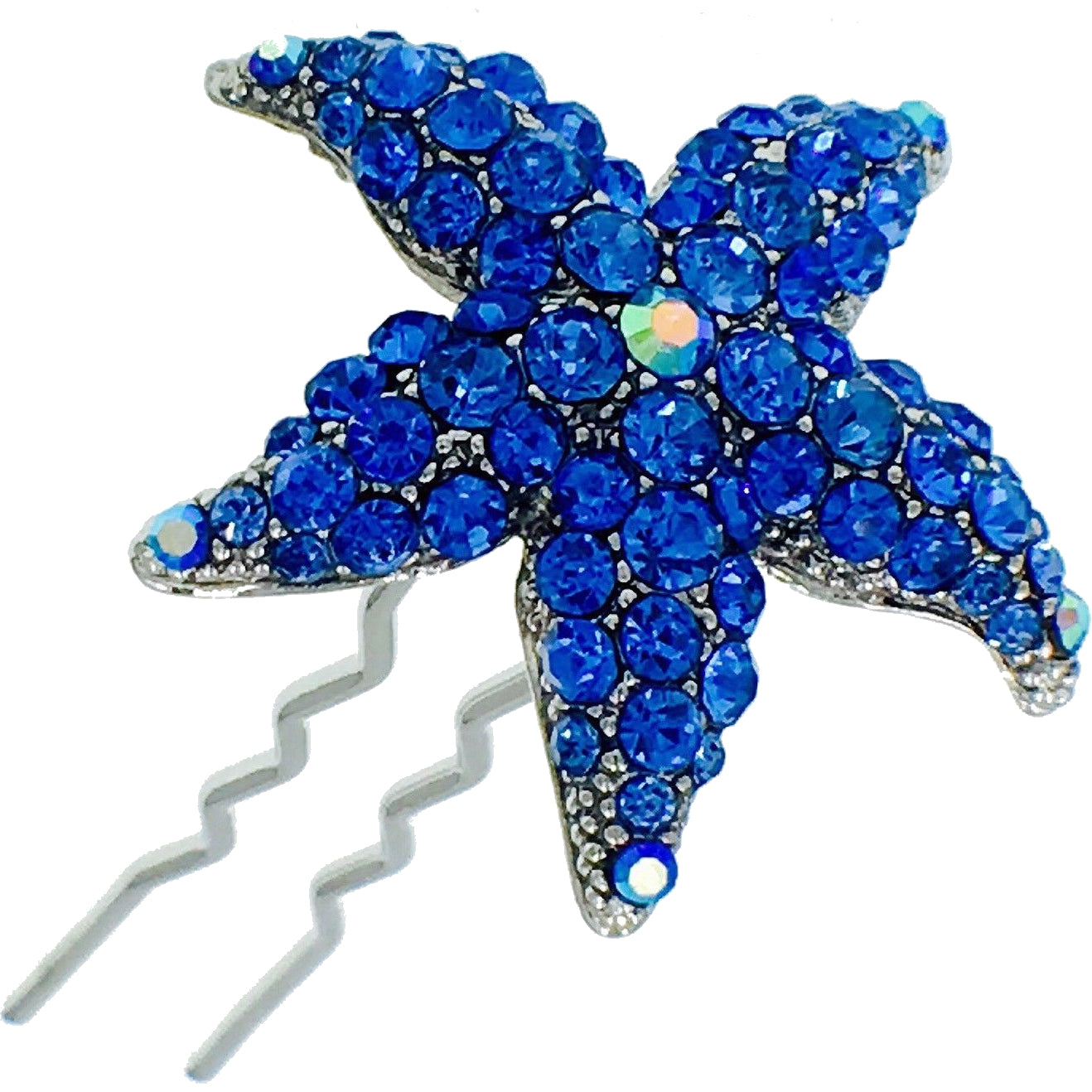 Starfish Hair Stick Pin Sea Star use Swarovski Crystal silver base, Hair Stick - MOGHANT