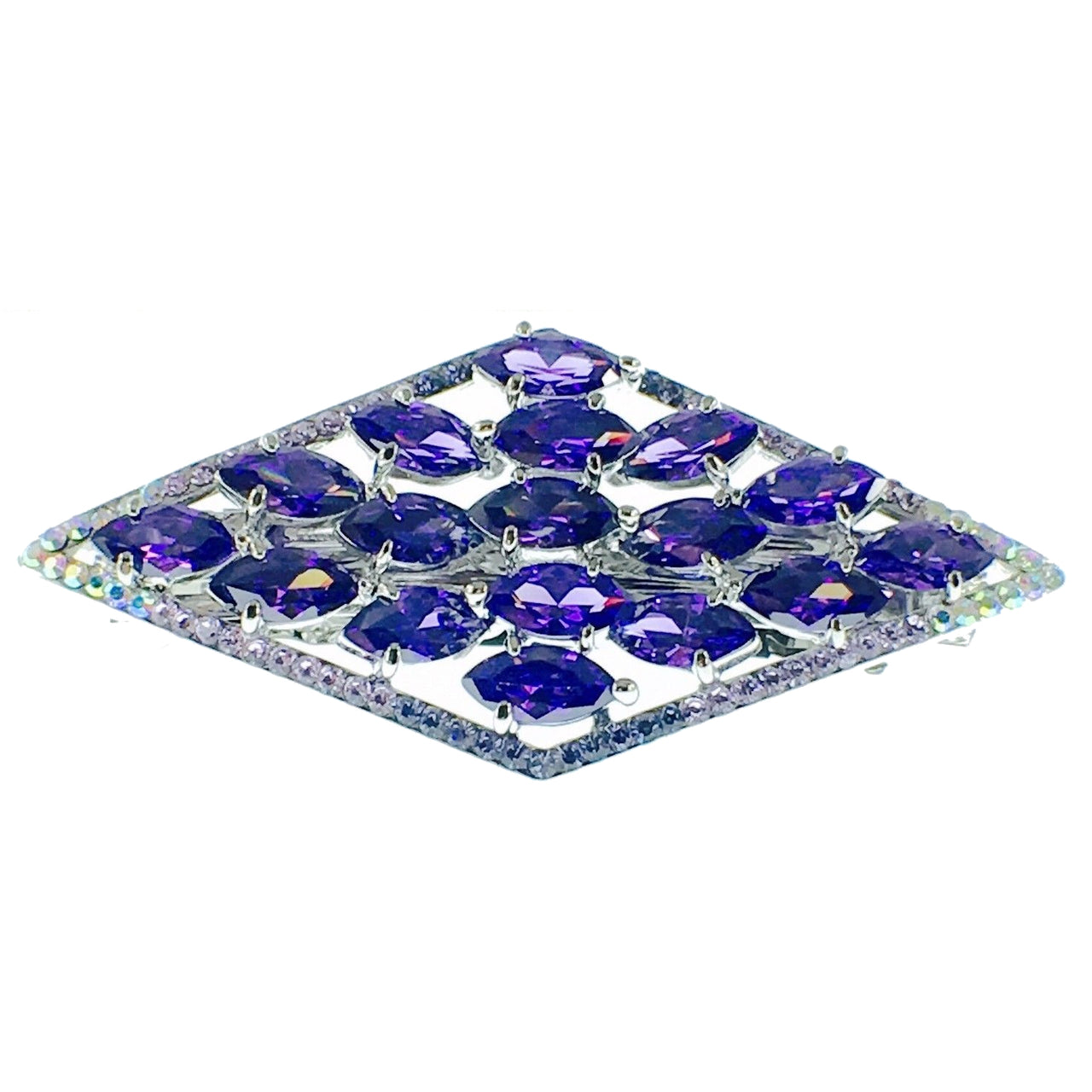 Diamond shape Barrette Handmade use Swarovski Crystal silver base Purple, Barrette - MOGHANT