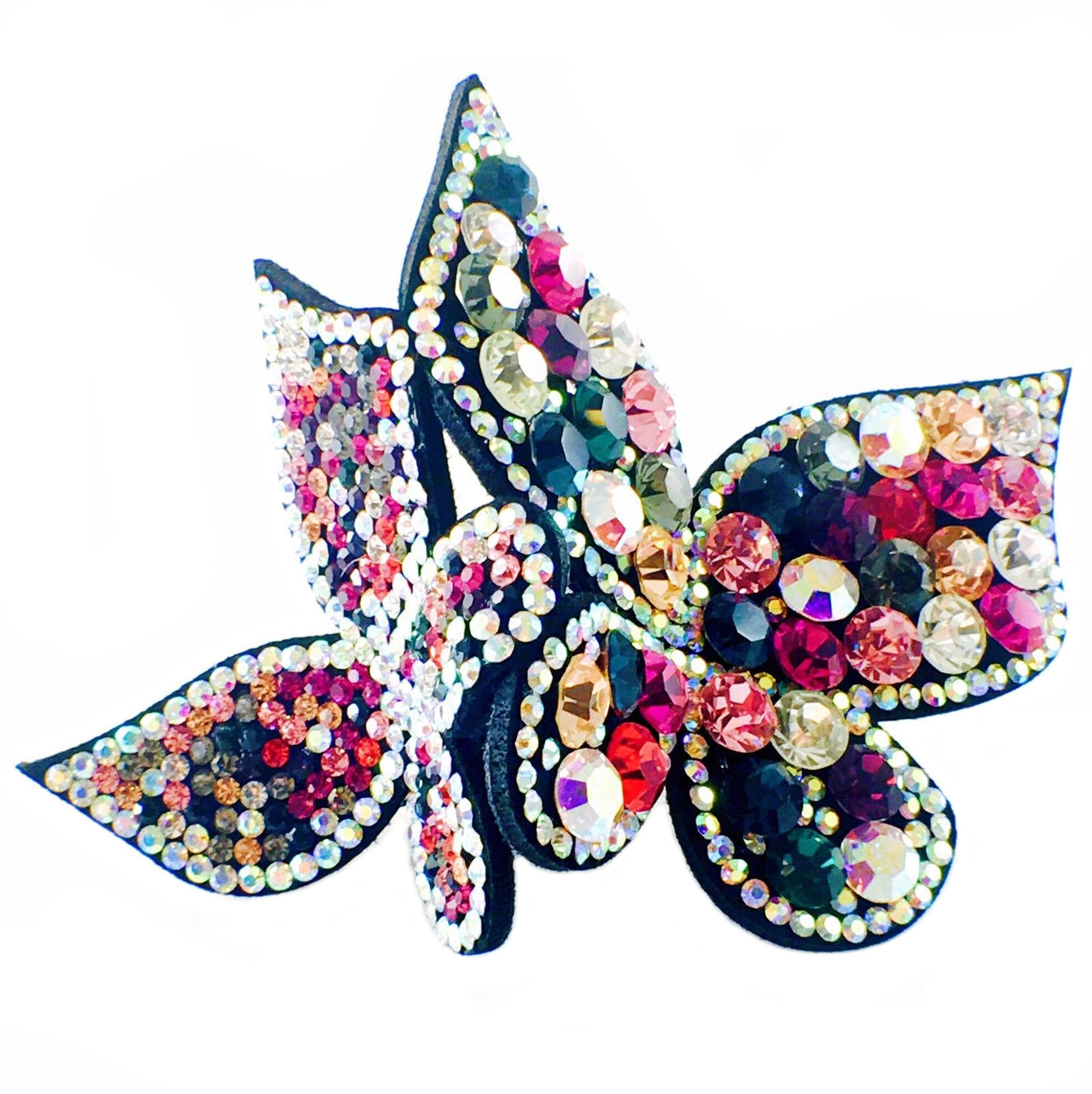 Butterfly Barrette Handmade use Swarovski Crystal Fabric base Silver Multi Color, Barrette - MOGHANT