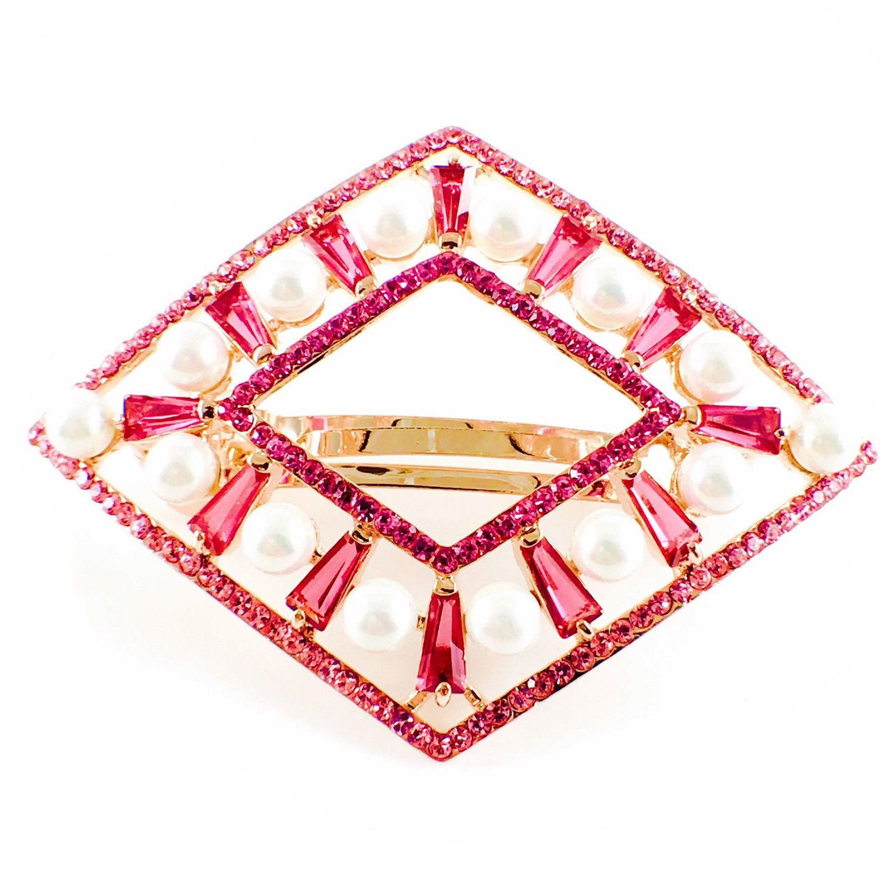 Pearl Barrette Handmade use Swarovski Crystal Pink Rhombus, Barrette - MOGHANT