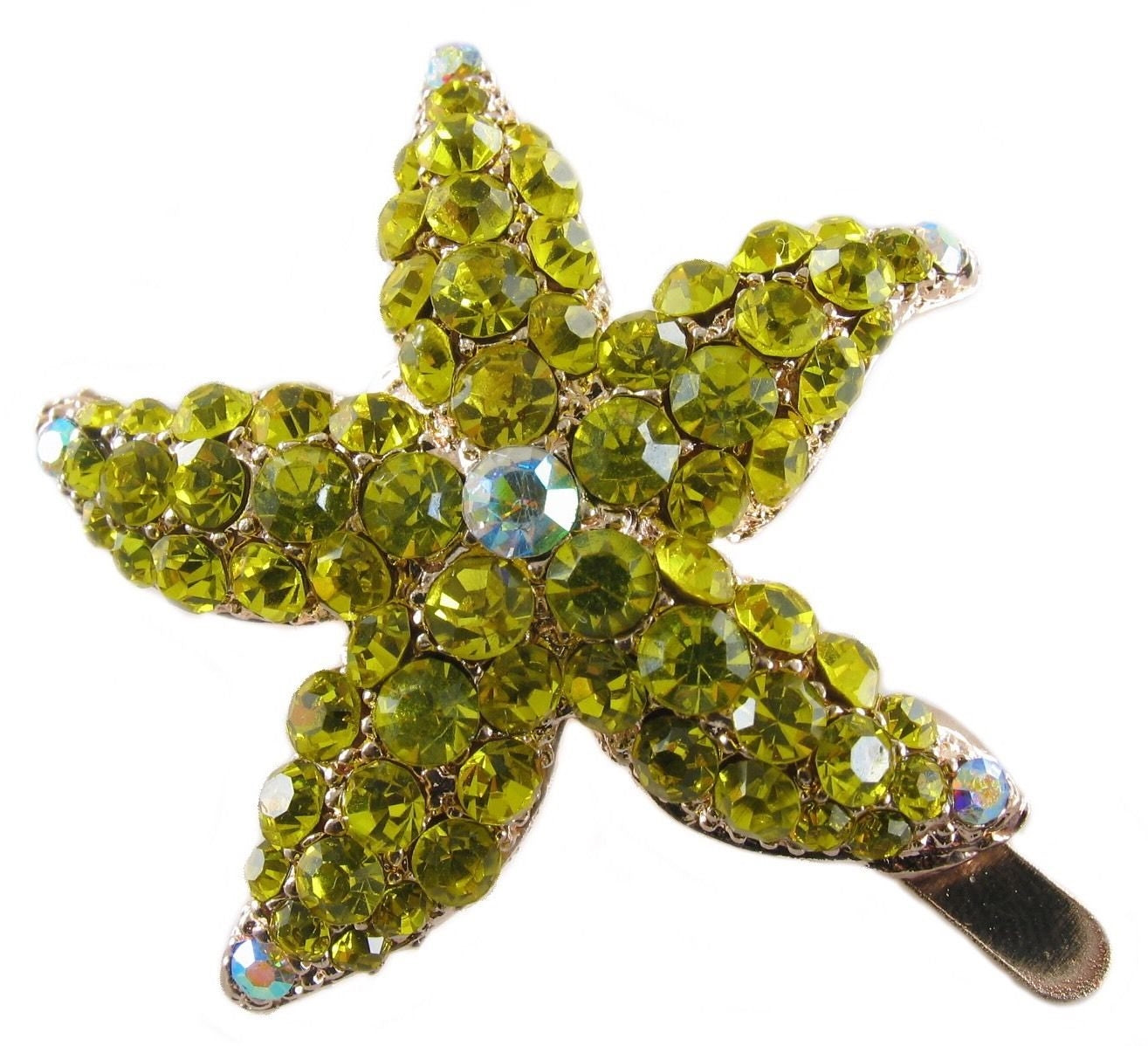 Starfish Magnetic Hair Clip Sea Star use Swarovski Crystal Gold base AB, Magnetic Clip - MOGHANT