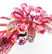 Flower Barrette Handmade use Swarovski Crystal gold base Pink, Barrette - MOGHANT