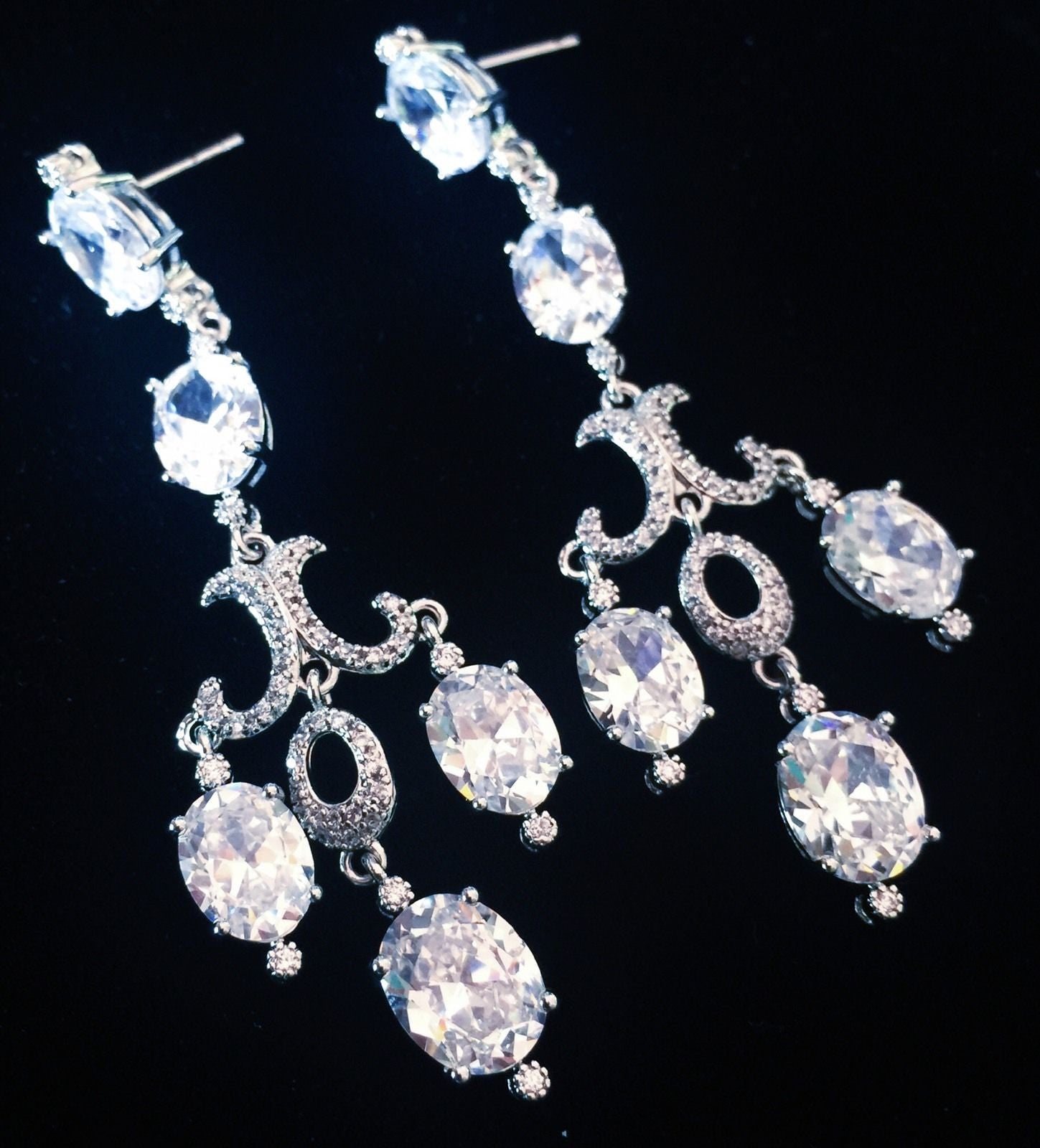 Earring use Swarovski Crystal Dangle Drop Wedding Bridal Rhodium Clear Silver Chandelier, Dangle/Drop Earring - MOGHANT