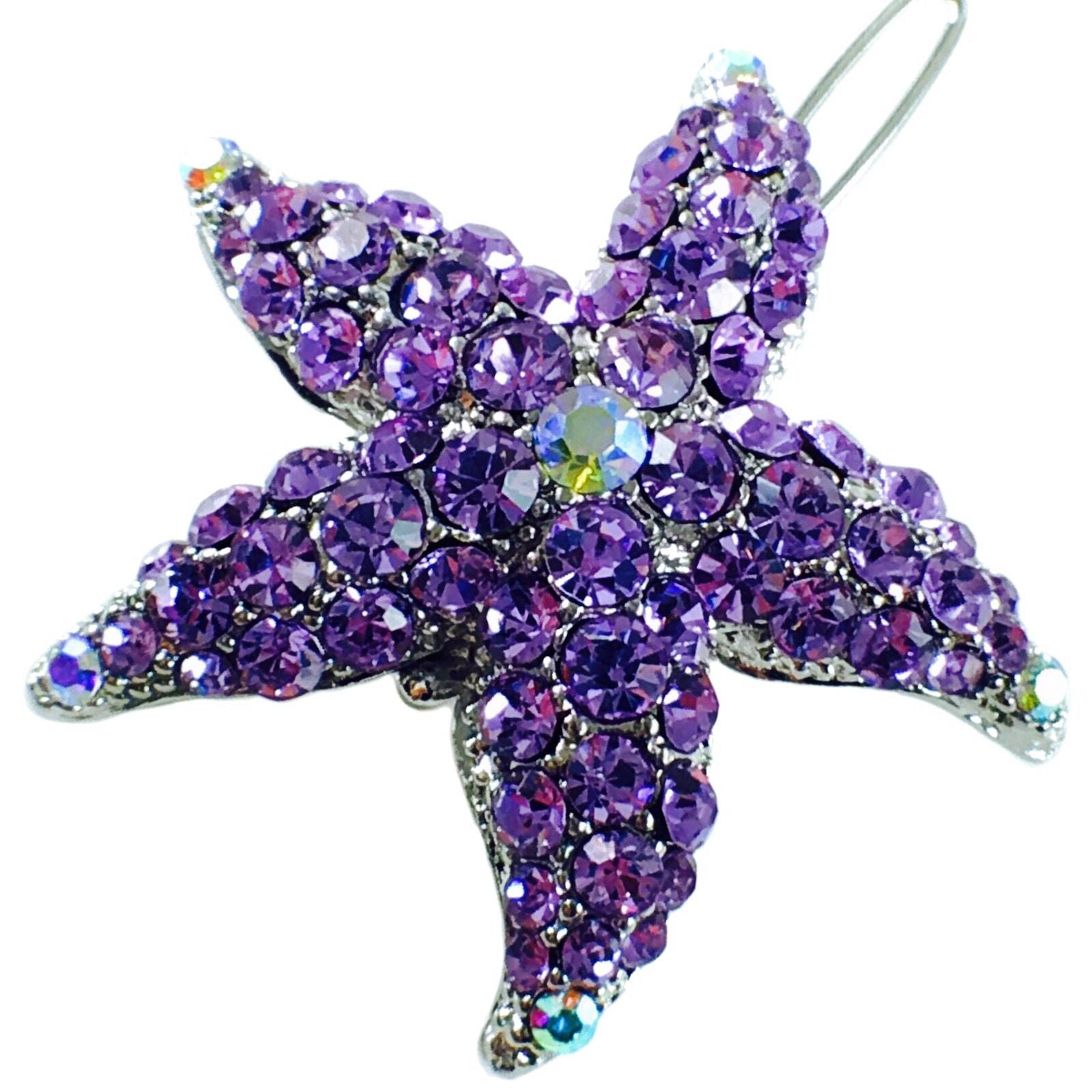Starfish Hair Clip Sea Star use Swarovski Crystal silver base Purple, Hair Clip - MOGHANT
