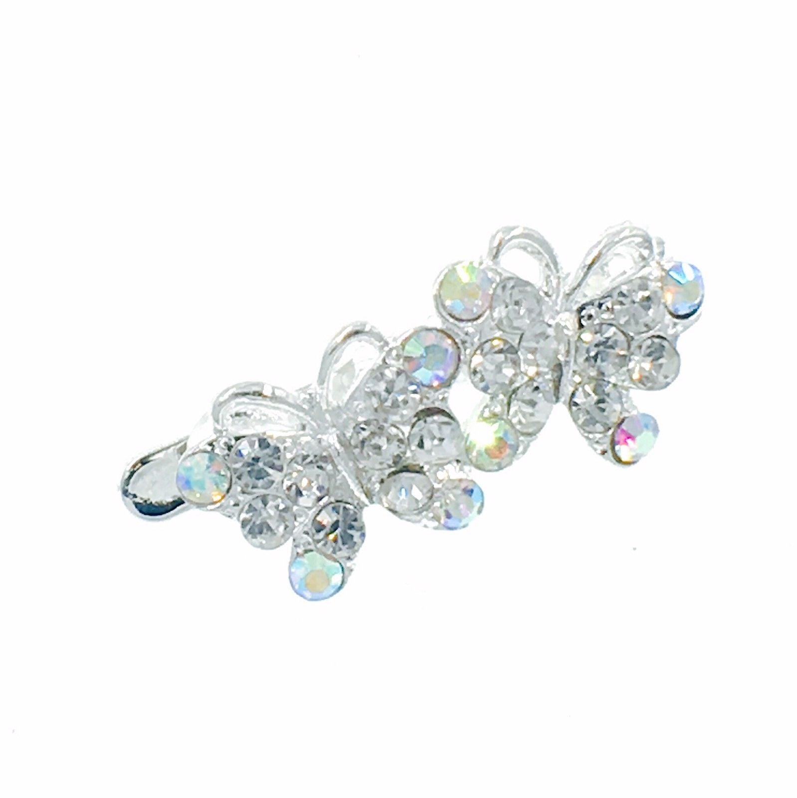 Twin Butterfly Magnetic Hair Clip use Rhinestone Crystal silver base Clear AB, Magnetic Clip - MOGHANT
