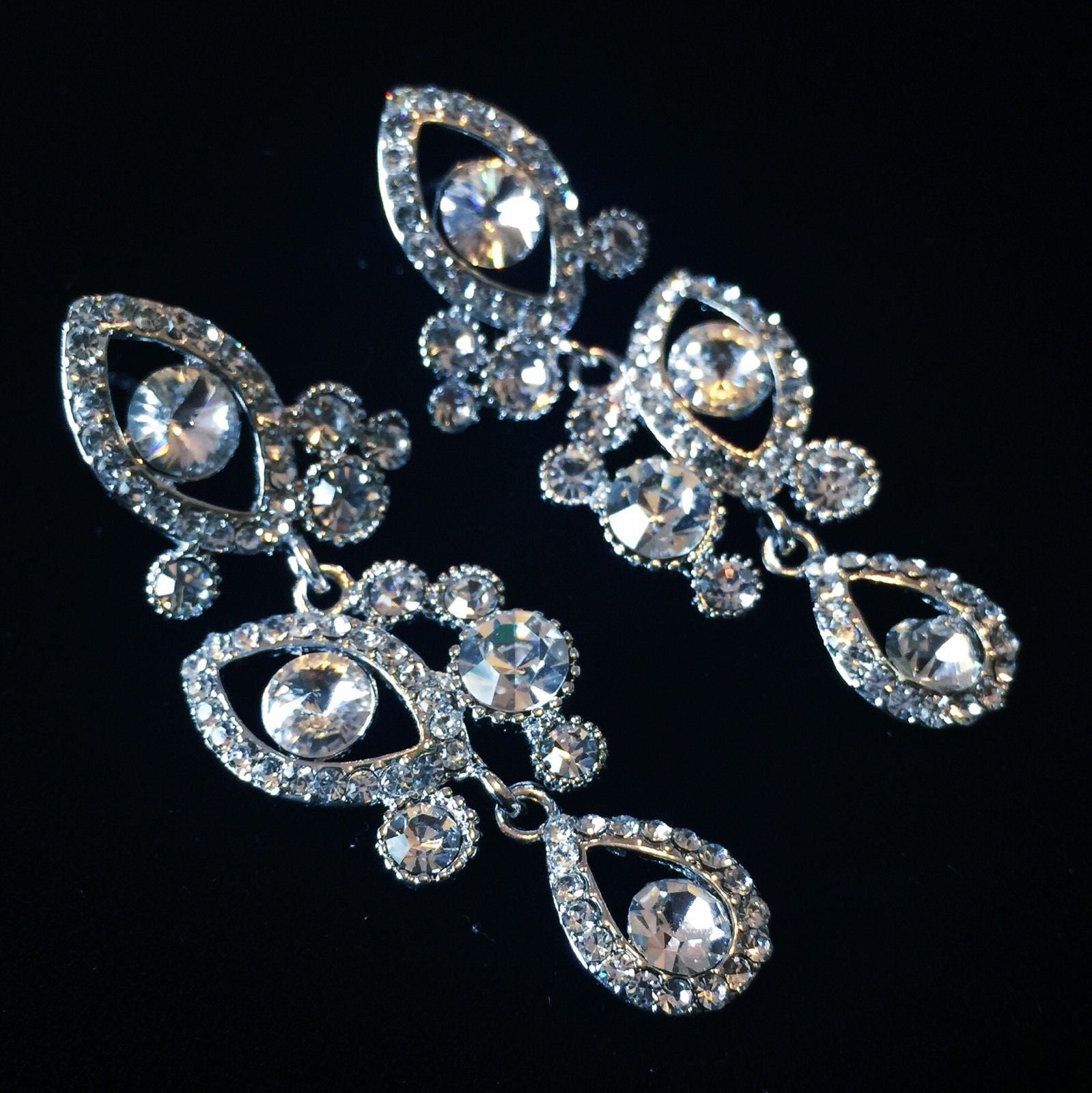 Earring use Swarovski Crystal Dangle Drop Wedding Bridal Rhodium Clear Silver Eyes, Dangle/Drop Earring - MOGHANT