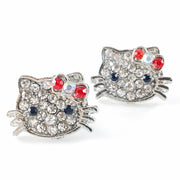 Kitty cat style Small Hair Clip Pair Rhinestone Crystal silver base Clear Red, Hair Clip - MOGHANT