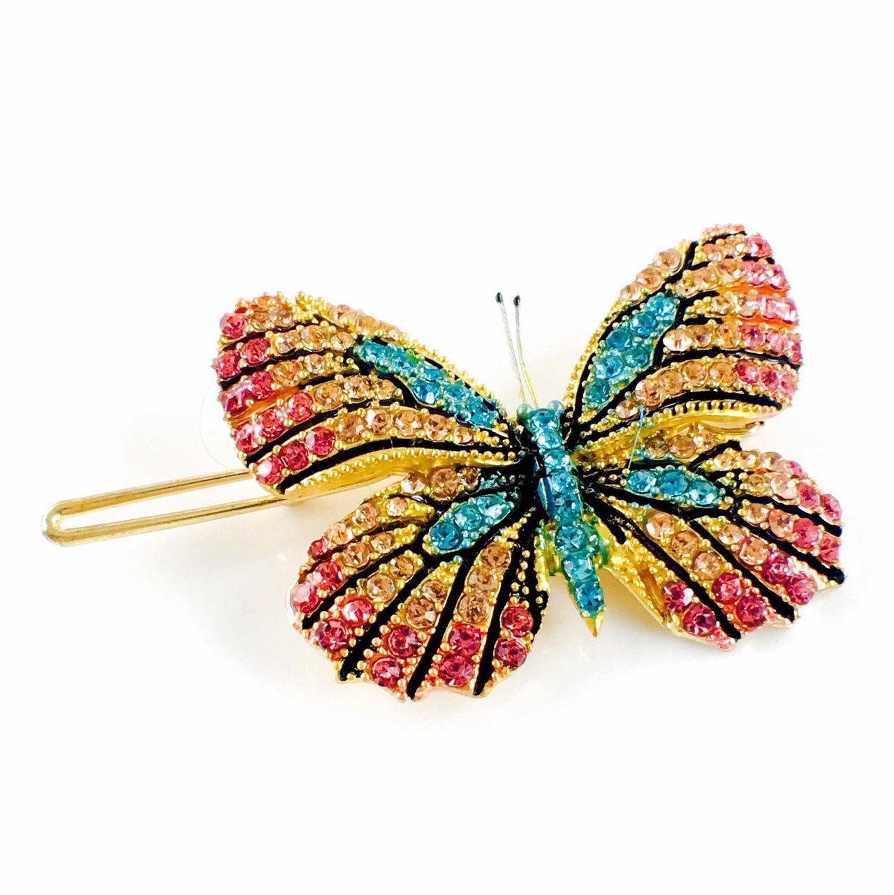 Fairy Butterfly Hair Clip Swarovski Crystal gold base multi colors Pink Amber Blue, Hair Clip - MOGHANT