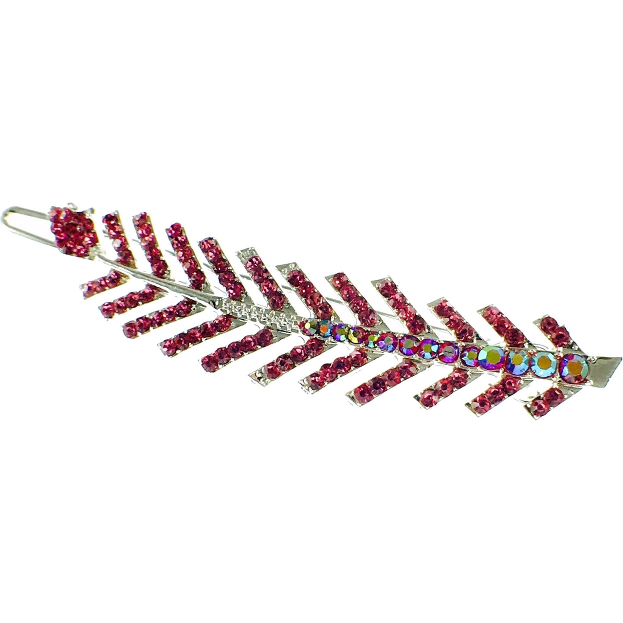 Fern Leaf Hair Clip Rhinestone Crystal silver base Rose Pink, Hair Clip - MOGHANT