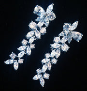 Earring use Swarovski Crystal Dangle Drop Wedding Bridal Rhodium Clear Silver Flower, Dangle/Drop Earring - MOGHANT