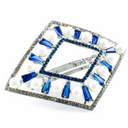 Pearl Barrette Handmade use Swarovski Crystal Blue silver base Rhombus, Barrette - MOGHANT