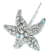 Starfish Hair Stick Pin Sea Star use Swarovski Crystal silver base, Hair Stick - MOGHANT