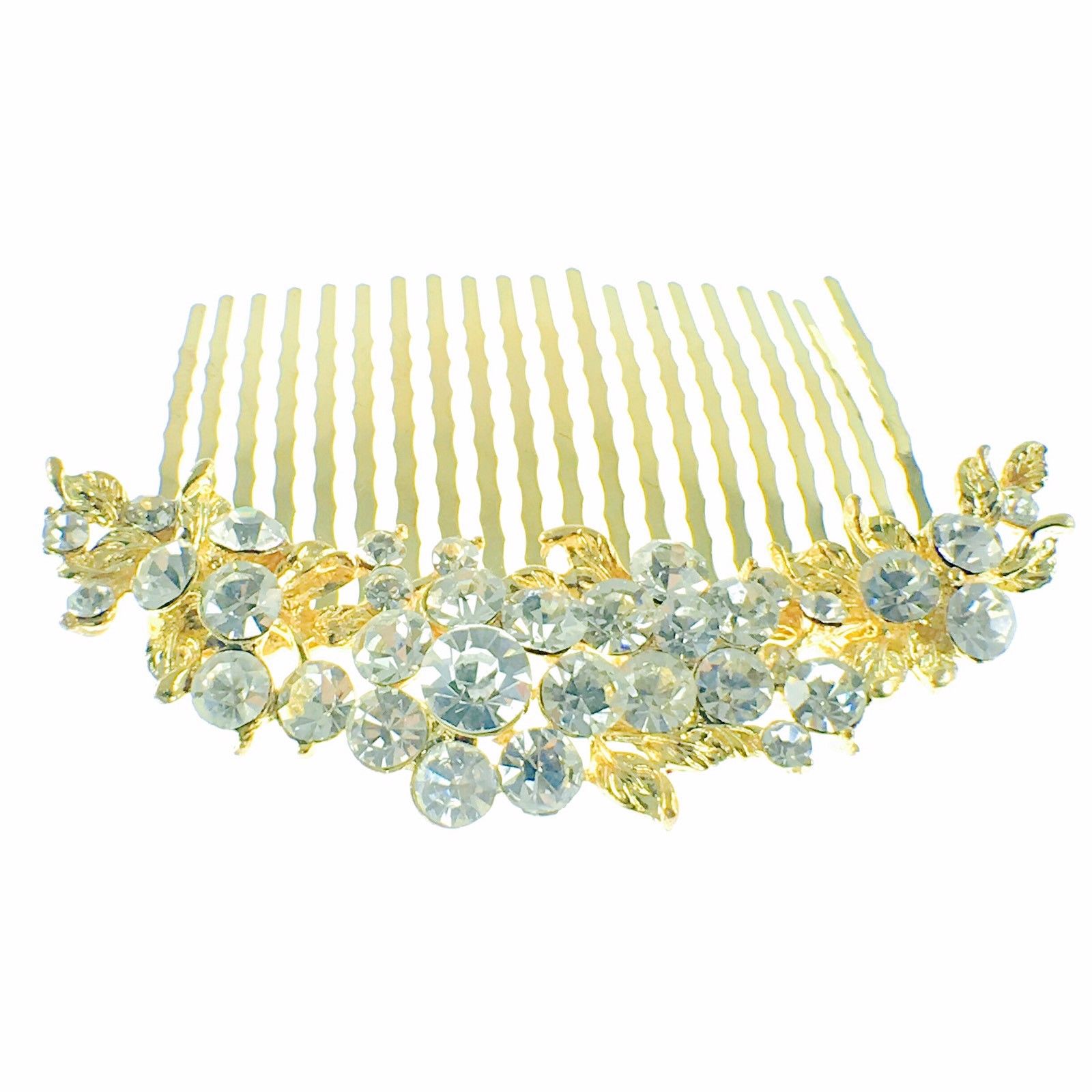 Fresh Floral Hair Comb Austrian Crystal Vintage Simple Flower gold base Clear, Hair Comb - MOGHANT