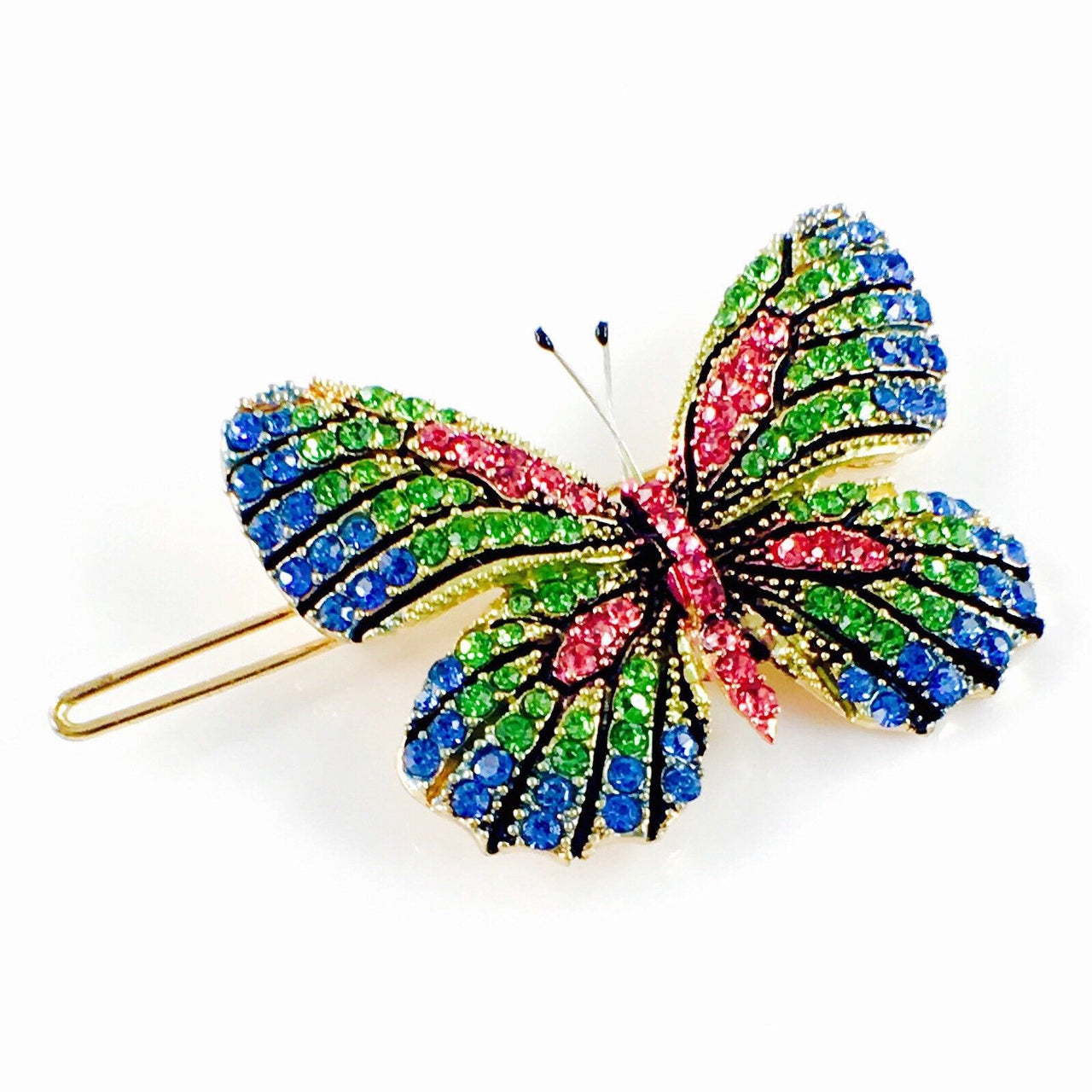 Fairy Butterfly Hair Clip Swarovski Crystal gold base multi colors Blue Green Pink, Hair Clip - MOGHANT