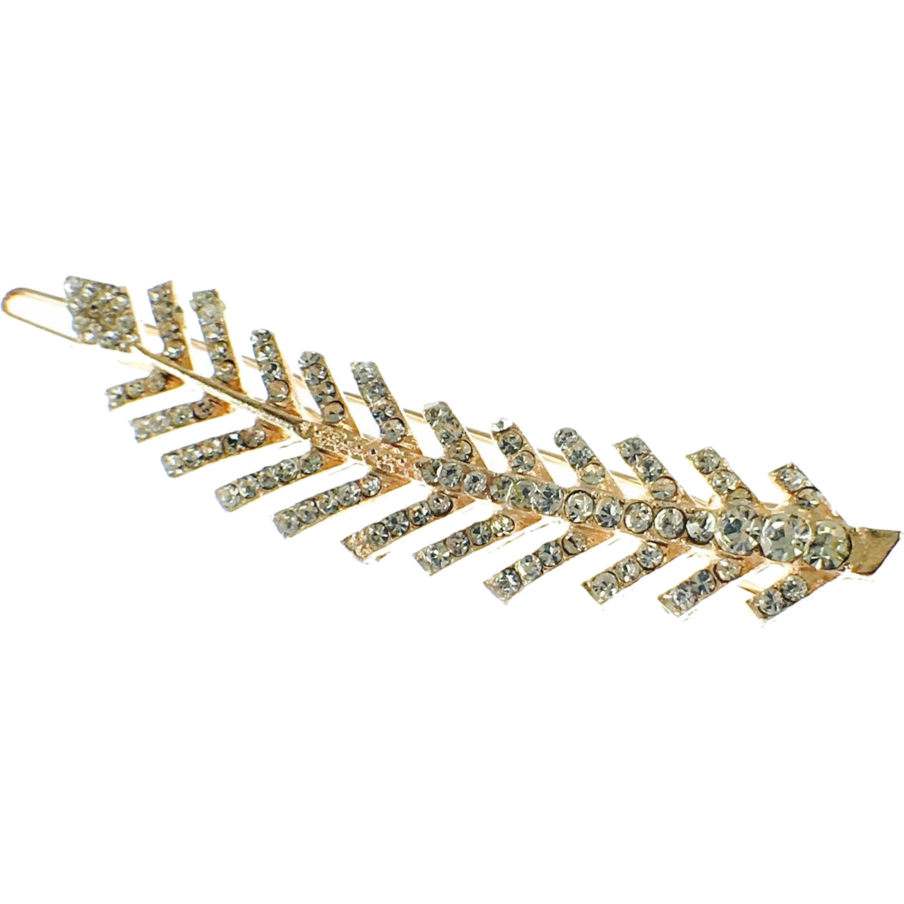 Fern Leaf Hair Clip Rhinestone Crystal gold base Clear, Hair Clip - MOGHANT